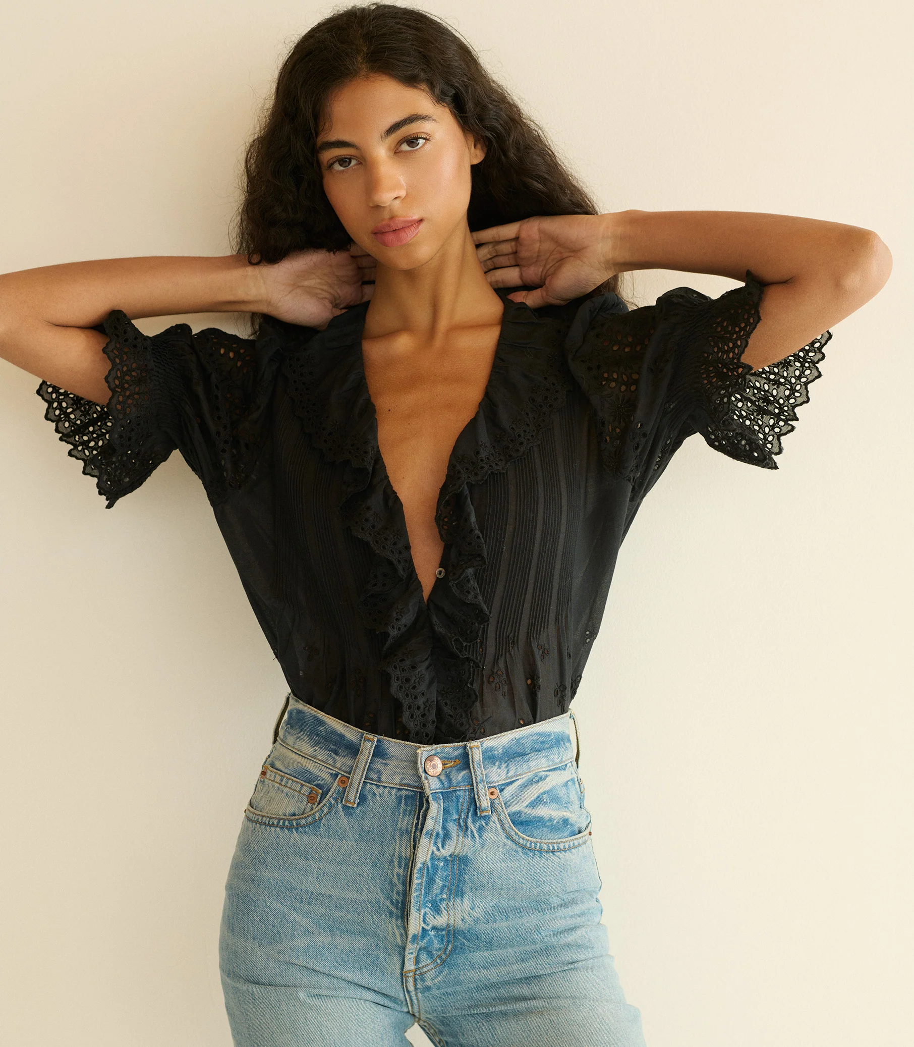 HENRI TOP -- BLACK EYELET - Image 2