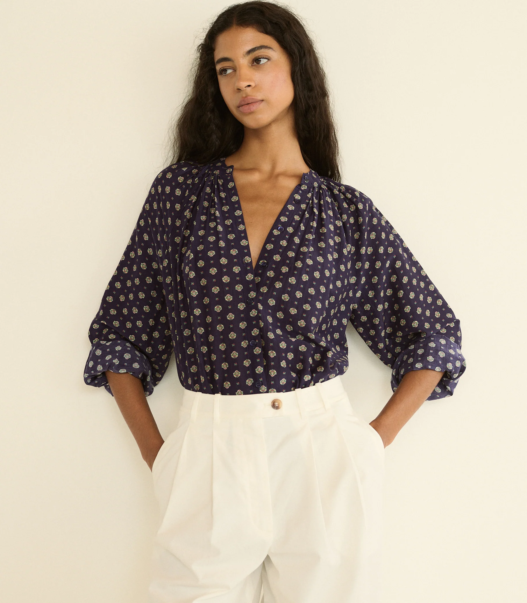 JULIENNE TOP -- NAVY CADIZ FOULARD - Image 2