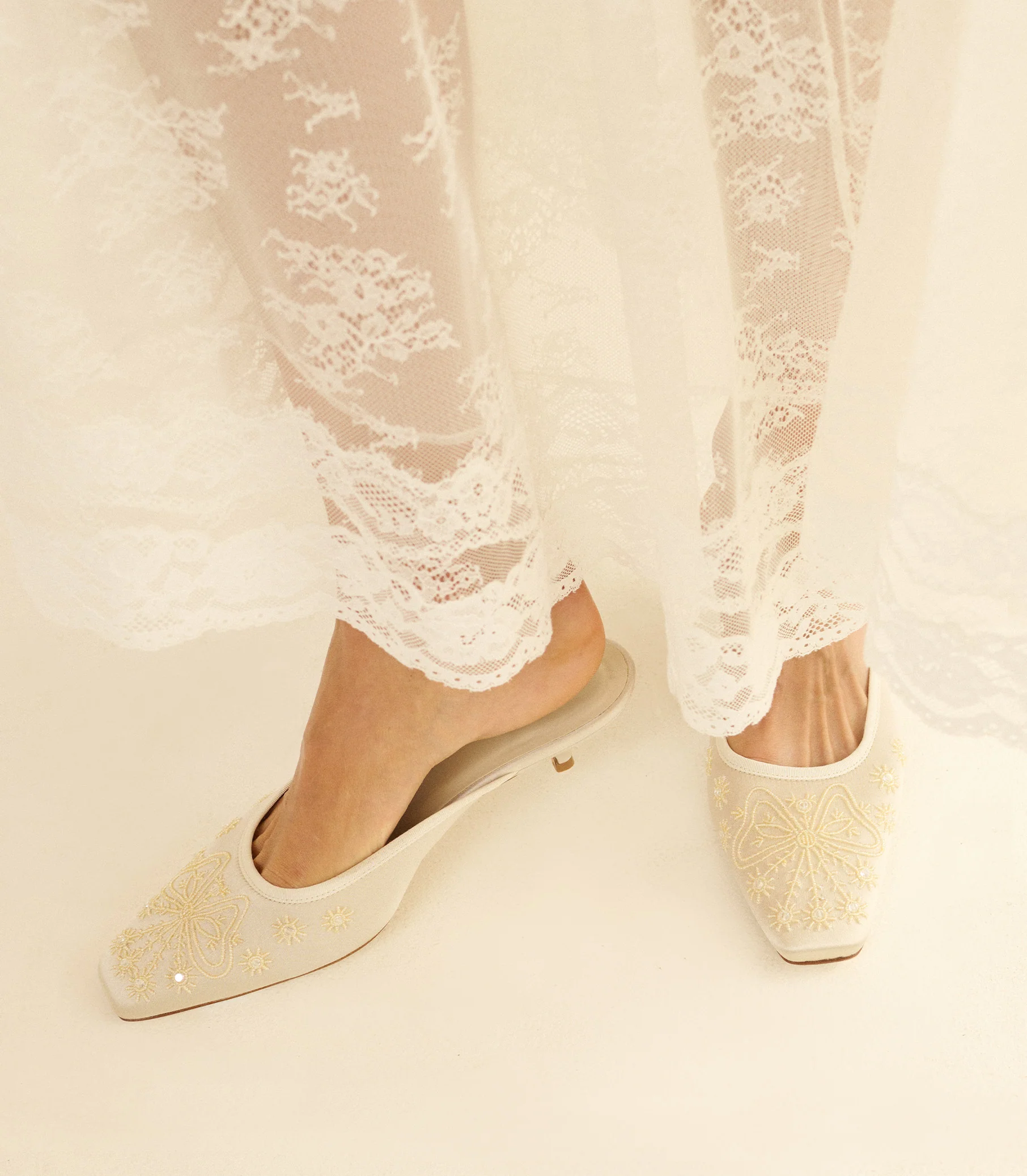 MALIN MULE -- EMBELLISHED EGGSHELL SATIN - Image 3